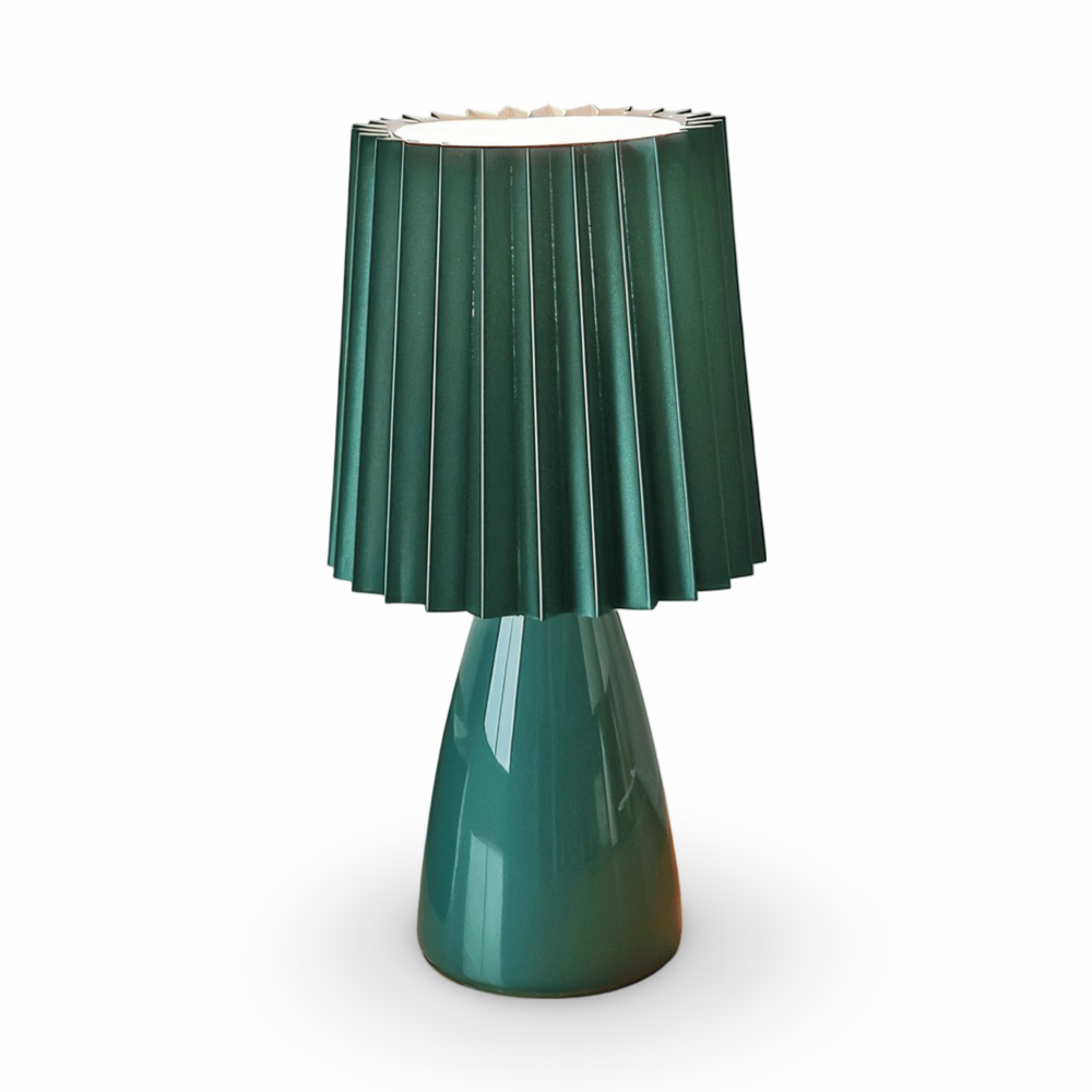 Elegancka Lampka Biurkowa LED ConePleated z Ceramiczną Podstawą i Minimalistycznym Kloszem – Idealna Lampka Nocna do Sypialni i Salonu