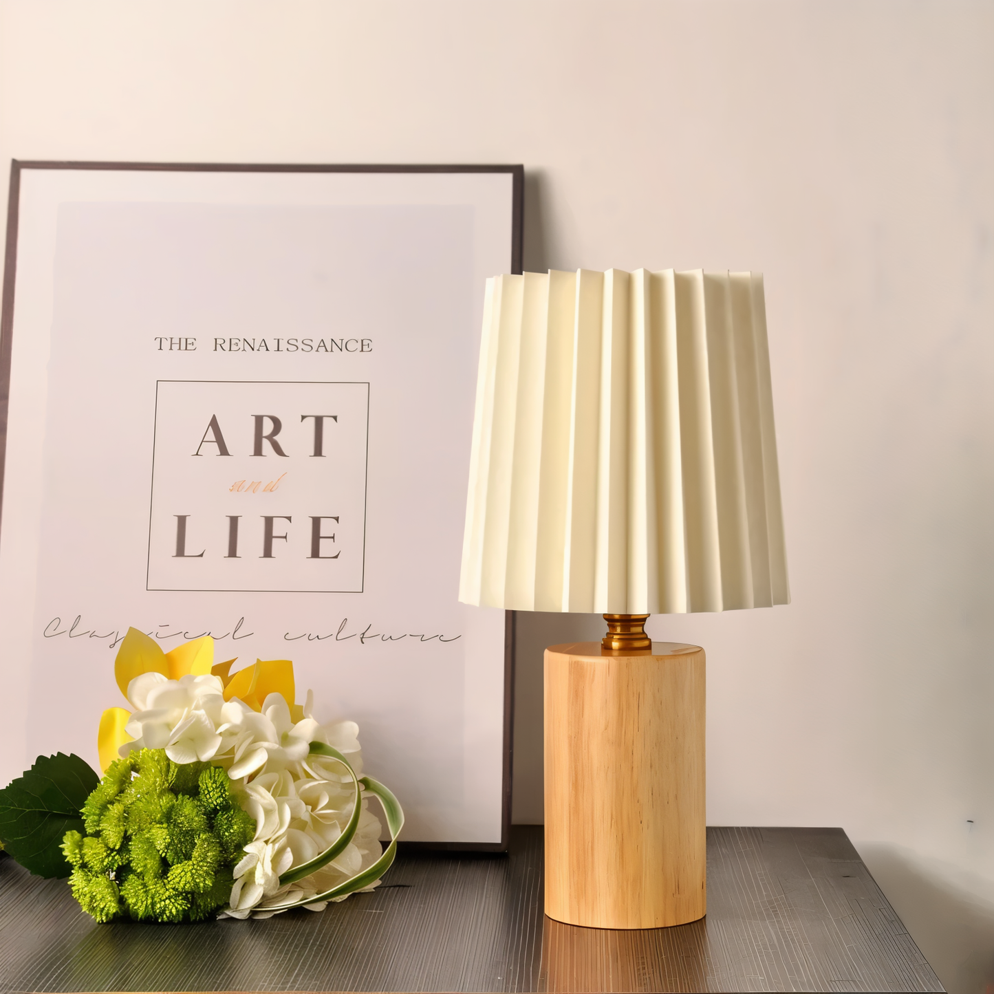 Nowoczesna Lampa Stołowa LED ScandiChic z Drewnianą Podstawą – Ciepłe Światło i Elegancki Design Idealny do Salonu i Sypialni