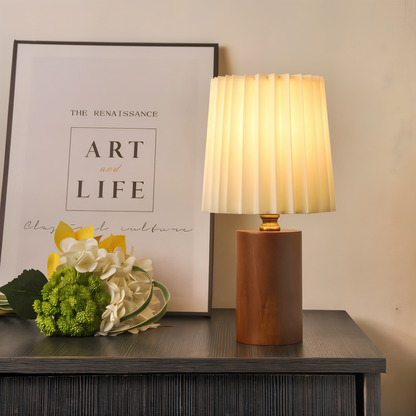 Nowoczesna Lampa Stołowa LED ScandiChic z Drewnianą Podstawą – Ciepłe Światło i Elegancki Design Idealny do Salonu i Sypialni
