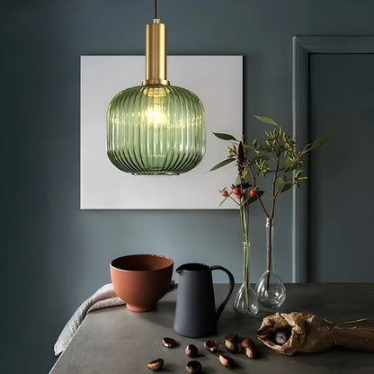 Lampa Wisząca Ribbia Glass Vintage Oświetlenie do Salonu z Ryflowanego Szkła w Różnych Rozmiarach i Kolorach