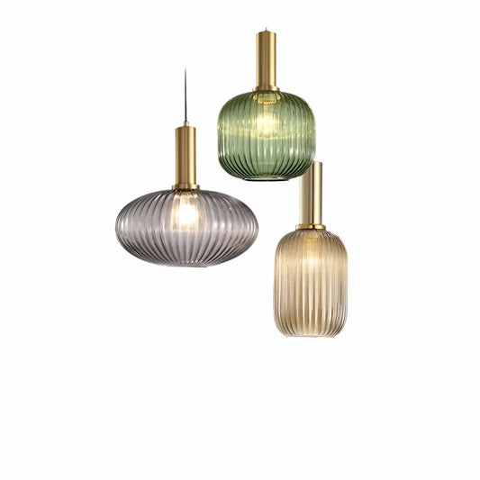 Lampa Wisząca Ribbia Glass Vintage Oświetlenie do Salonu z Ryflowanego Szkła w Różnych Rozmiarach i Kolorach