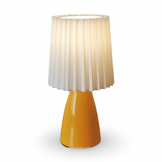 Elegancka Lampka Biurkowa LED ConePleated z Ceramiczną Podstawą i Minimalistycznym Kloszem – Idealna Lampka Nocna do Sypialni i Salonu