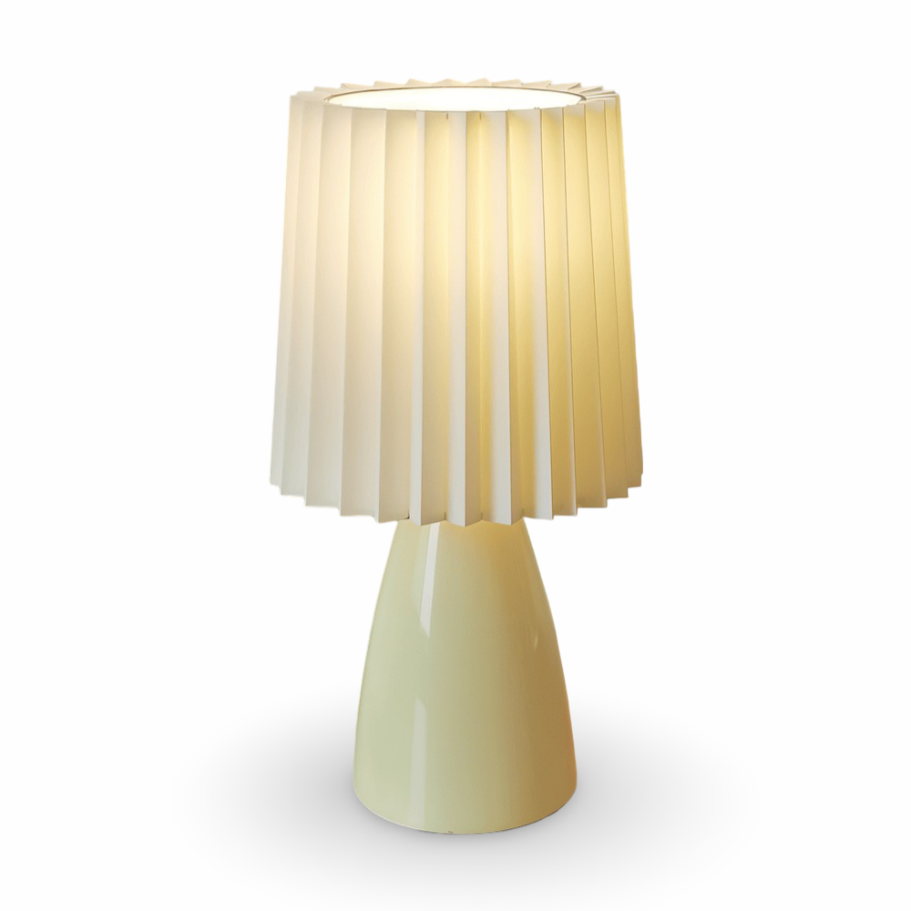 Elegancka Lampka Biurkowa LED ConePleated z Ceramiczną Podstawą i Minimalistycznym Kloszem – Idealna Lampka Nocna do Sypialni i Salonu