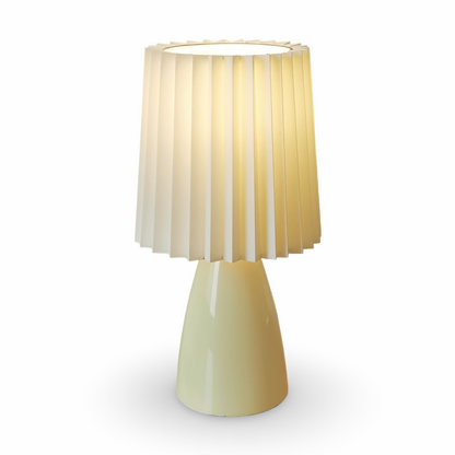 Elegancka Lampka Biurkowa LED ConePleated z Ceramiczną Podstawą i Minimalistycznym Kloszem – Idealna Lampka Nocna do Sypialni i Salonu