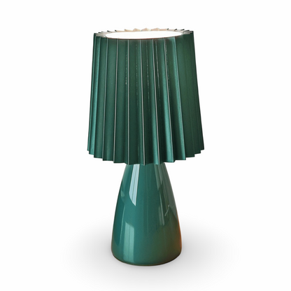 Elegancka Lampka Biurkowa LED ConePleated z Ceramiczną Podstawą i Minimalistycznym Kloszem – Idealna Lampka Nocna do Sypialni i Salonu