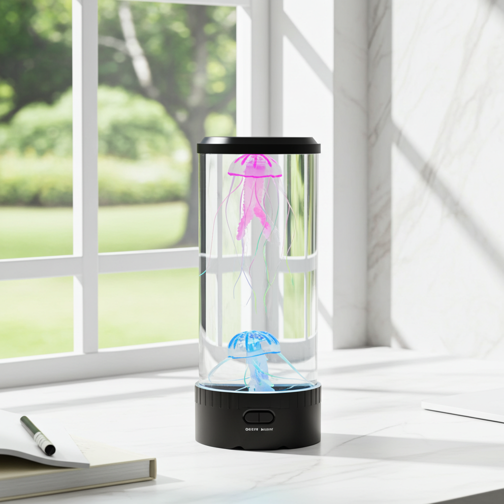 Lampa Stołowa LED z Efektem Meduzy – Kolorowe Nocne Światło, Energooszczędna i Bezpieczna, Idealna do Sypialni i Pokoju Dziecięcego